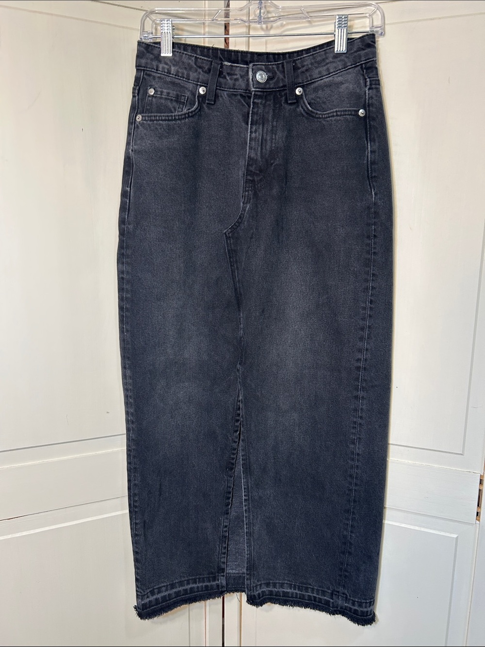 Black Denim Midi Skirt XS